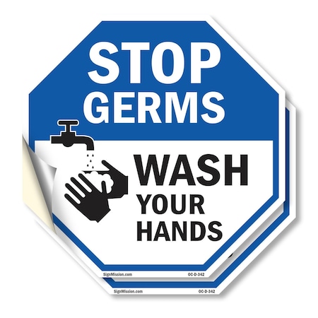 Signmission Stop Germs Wash Your Hands, 4 inch X 4 inch, Vinyl Decal, 2PK OC-D-2PACK-4-342