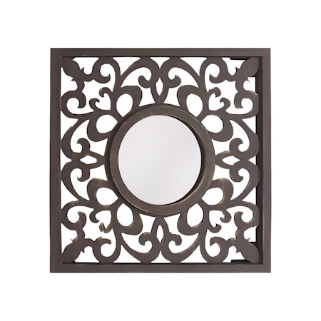 Homeroots 24" Brown Circle In Square Vintage Style Framed Accent Mirror 274576