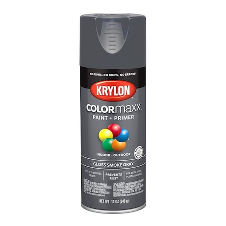 Krylon 12 Oz K05539007 Smoke Gray COLORmaxx Paint & Primer Spray Paint, Gloss K05538007