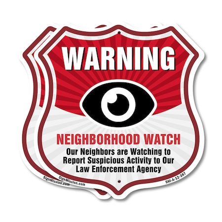 Signmission Neighborhood Crime Watch Shield Sign War, 12 inch X 12 inch, Plastic Sign, 2PK SHI-P-2PACK-12-387