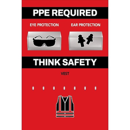 Visual Workplace PPE Shadow Board, Red, 24 in H 30-1910-3624-P22303