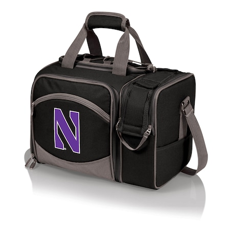 Picnic Time Family Of Brands NCAA Northwestern Wildcats Malibu Cooler Picnic BasketBlack with Gray Accents 508-23-175-434-0