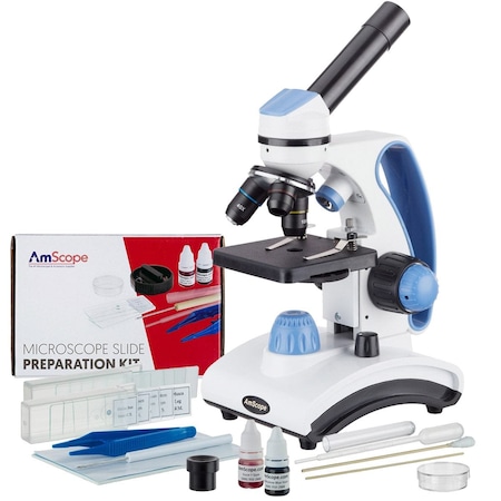 Amscope M162 Portable Dual Light Glass Lens Metal Frame Student Monocular Compound Microscope 40X-1000X w/a M162C-2L-SP14-V287