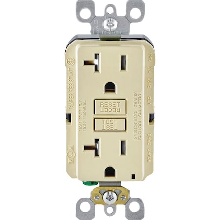 Leviton SmartlockPro Self-Test 20A Ivory Commercial Grade Tamper Resistant 5-20R GFCI Outlet R11-GFTR2-0KI