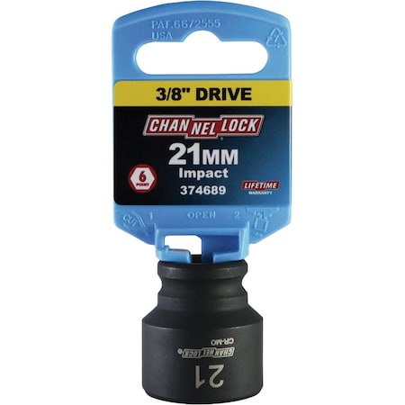 Channellock 3/8'' Drive 21 mm 6-Point Shallow Metric Impact Socket S1815800112024001