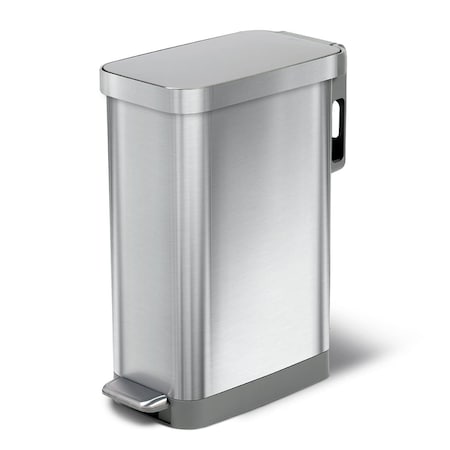 Bsl Titan Tall Stainless Steel Slim Step Trash Can 12 Gallon / 45L with Antimicrobial Lid GLD-74533