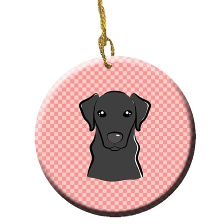 Carolines Treasures Checkerboard Pink Black Labrador Ceramic Ornament- 2.81 In. BB1235CO1