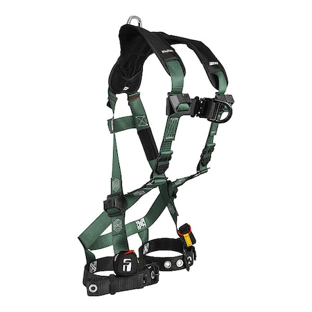 Falltech Full Body Harness, L/XL, 420 lb, Quick-Connect Chest/ Tongue Leg Straps, Back, Chest D-Ring 1910FDLX