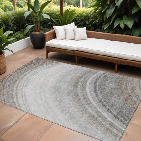 Homeroots 8' X 10' Gray Silver And Beige Abstract Washable Indoor Outdoor Area Rug 577298