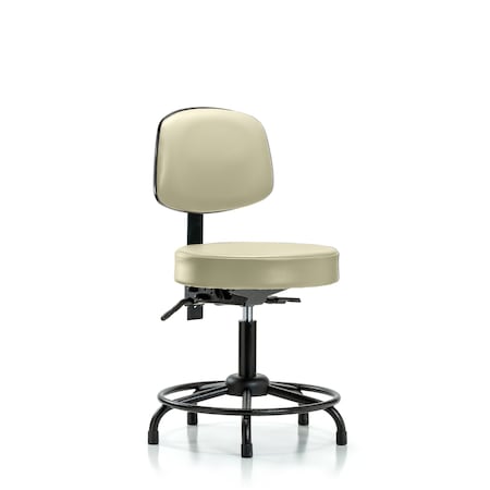 Blue Ridge Ergonomics Desk Stool, Vinyl, Bk, RT, Tilt, Glides, Wht BR-VDHST-RT-T1-RG-8501