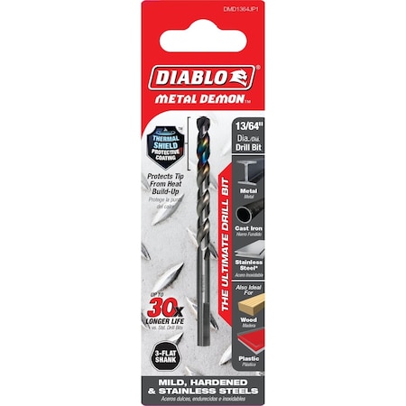 Diablo Metal Demon 13/64'' Drill Bit for Mild Hardened & Stainless Steels DMD1364JP1