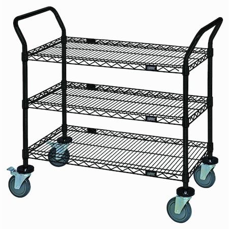 Quantum Storage Systems WIRE SHELVING CART W/3 SHELVES BLACK EPOXY WRC-1842BK-3