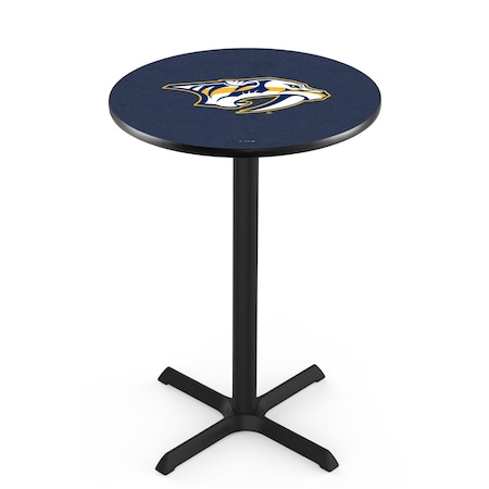 Holland Bar Stool Co 42" Blk Wrinkle Nashville Predators Pub Table, 36" dia. Top L211B4236NshPre
