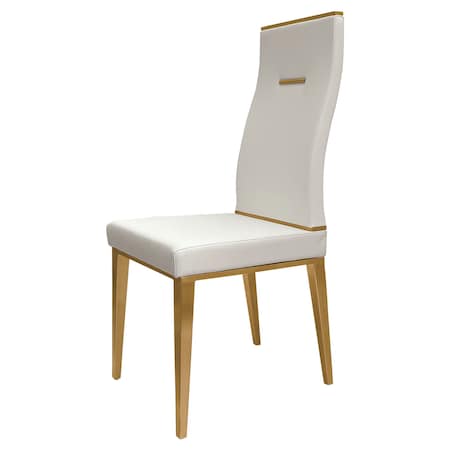 Homeroots Set of Four White and Gold Upholstered Faux Leather Dining Side Chairs, 4PK 553994