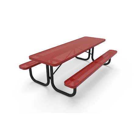 Mytcoat 8ft Rectangular Portable Outdoor Table, Red, Seats 8, Punched Steel, Industry Standard Coating 804051