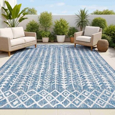 Jonathan Y Tokay Bohemian Geometric Blue/Ivory 4 ft. x 6 ft. Indoor/Outdoor Area Rug SMB132C-4