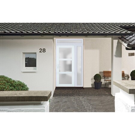 Vdomdoors Front Exterior Prehung FiberGlass Door Frosted Glass / Manux 8552 White Silk / Sidelight Exterior W MANUX8552EXD-WS-W30+14 x H80-LH