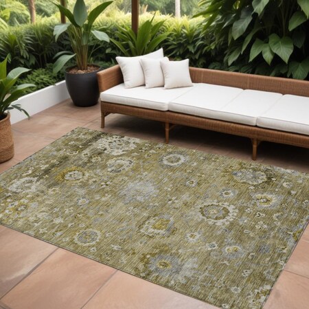 Homeroots 9' X 12' Brown Green And Gray Floral Washable Indoor Outdoor Area Rug 604070