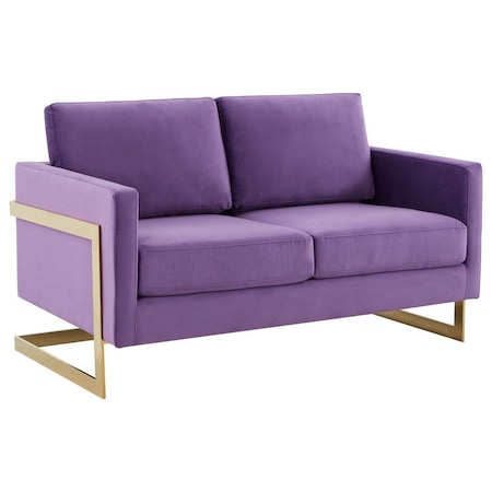 Leisuremod Lincoln Upholstered Velvet Loveseat with Gold Frame, Purple LA55PU