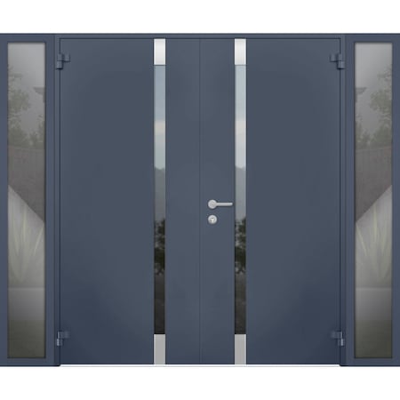 Vdomdoors Steel Double Doors Cynex 6777 Grey 2 Sidelight Exterior Windows Stainless Inserts Single Modern Pai CYNEX6777DEXD-GRE-RH-O-W14+72+14 x H80