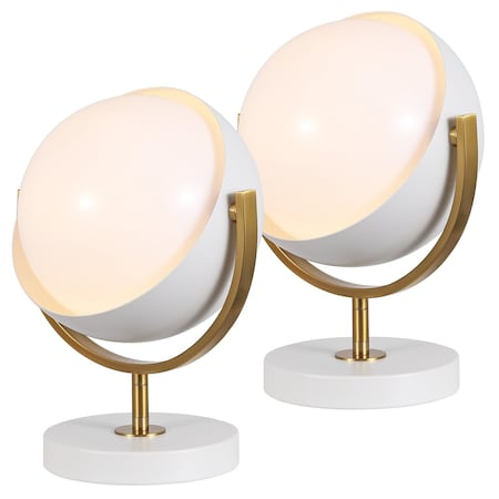 Jonathan Y Orion 12" Modern Contemporary Adjustable Rotating Globe w/Sliding Diffuser Shield LED Table Lam, 2PK JYL6019B-SET2