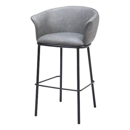 Homeroots 30" Gray And Black Faux Leather And Steel Bar Height Bar Chair 555665