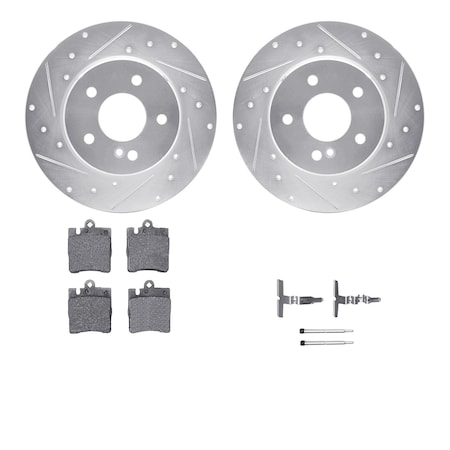 Dynamic Friction Co DFC Rotors-Drilled & Slotted-Silver w/ EURO 5000 Ceramic Brake Pads Incl Hdw 7612-63051