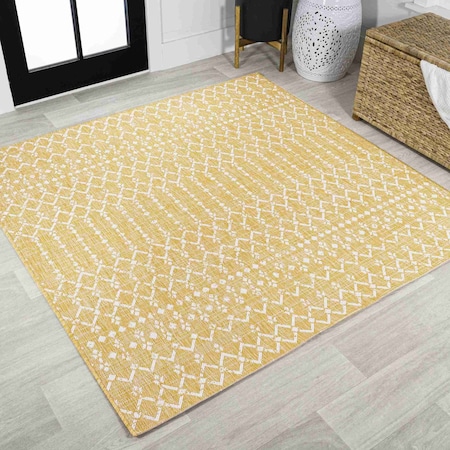 Jonathan Y Ourika Moroccan Geometric Textured Weave Yellow/Cream 5 ft Square Indoor/Outdoor Area Rug SMB108G-5SQ