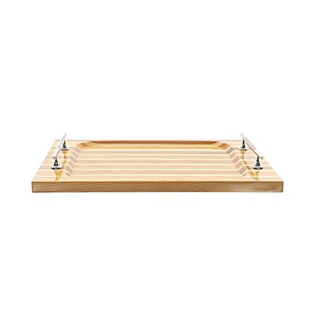 Homeroots 15in Brown And Natural Solid Wood Striped Serving Tray With Handles 401834