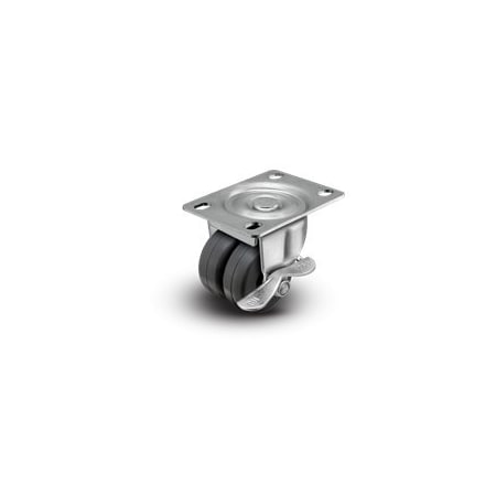 Shepherd Hardware 2'' Low Profile Swivel Plate Caster w/Brake, Soft Rubber Dual Wheel, 180 lbs Cap C0020120ZN-SFR01-GG-B
