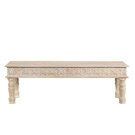 Homeroots 58" White Floral Distressed Solid Wood Dining Bench 522088