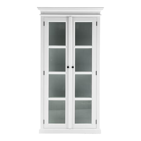 Homeroots 75in White Wood and Glass Double Door Storage Cabinet 397837