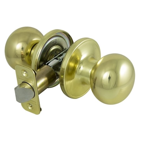 Prosource Passage Knob, Metal, Polished Brass, 2-3/8 to 2-3/4 in Backset, 1-3/8 to 1-3/4 in Thick Door T9730BRA4V