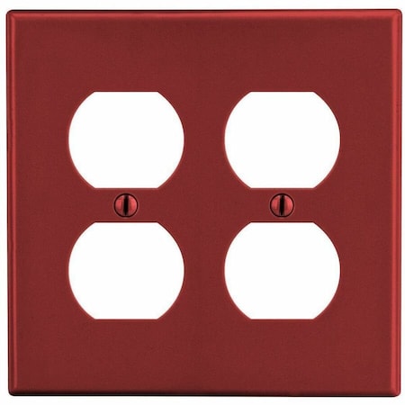 Hubbell Wiring Device-Kellems Duplex Receptacle Wall Plate, Number of Gangs: 2 Plastic, Satin Finish, Red P82R
