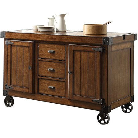 Homeroots Rustic Farmhouse Warm Tobacco Rolling Kitchen Cart 286605