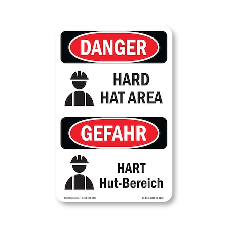 Signmission OSHA Danger Sign, Hard Hat Area Bilingual, 18in X 12in Aluminum, OS-DS-A-1218-VG-1292 OS-DS-A-1218-VG-1292