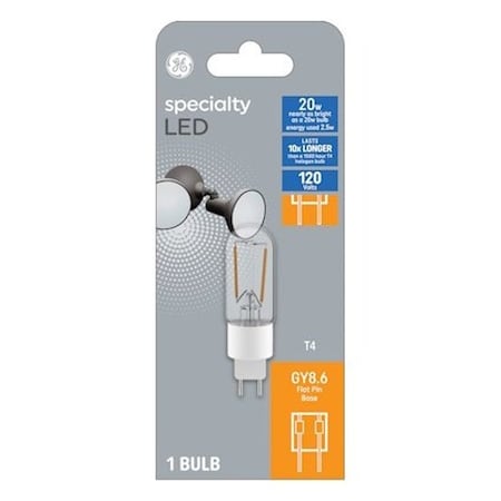 Ge LED Bulb, T4 Lamp, 20 W Equivalent, GY8.6 Lamp Base, Clear, Soft White Light, 3000 K Color Temp 93129031