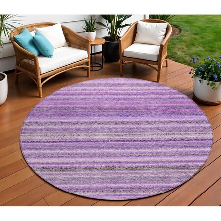 Homeroots 8' Purple Eggplant And Lilac Round Striped Washable Indoor Outdoor Area Rug 577795