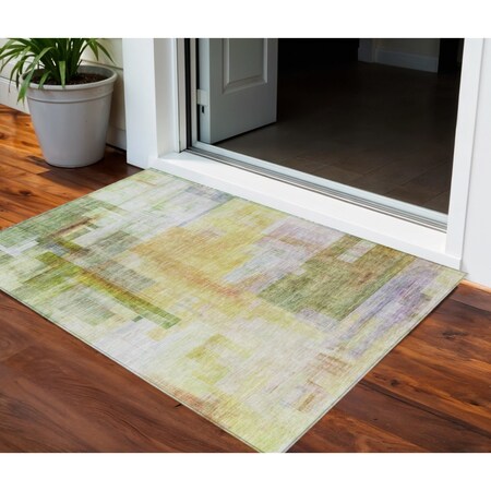 Homeroots 3' X 5' Green Yellow And Purple Abstract Washable Indoor Outdoor Area Rug 602932