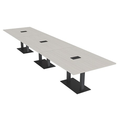 Skutchi Designs Rectangle Conference Table With Power, 48 in W, 192 in L, Ivory HAR-REC-48X192-DOU.BK-K458-EBLK