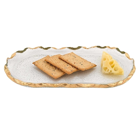 Homeroots 14 Glass Oval Edge Gold Leaf Platter 376065