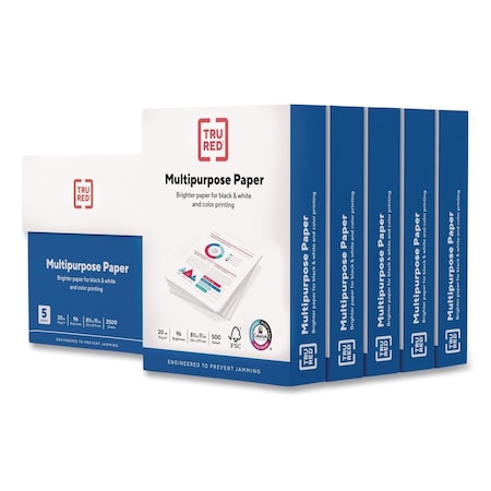 Tru Red Multipurpose Paper with ColorLok Technology, 96 Bright, 20 lb Bond Weight, 8.5 x 11, White, 2500PK 26916-U/TR56963