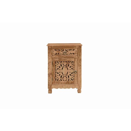 Homeroots 22" Brown Solid Wood Distressed Carved Floral One Drawer Nightstand 720641