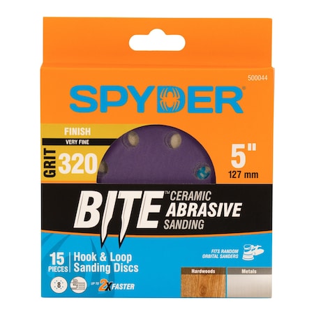Spyder 5-Inch x 8-Hole 320 Grit Ceramic with Stearate Sanding Discs, 15PK 500044