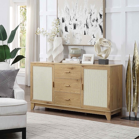 Manhattan Comfort Sheridan 59.05 Modern Cane Sideboard with Adjustable Shelves in Nature SB-4GLF-NA