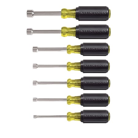 Klein Tools Hallow Shank Nut Driver Set, 3 in Shafts, Ergonomic Cushion Grip, SAE, 7-Piece 631