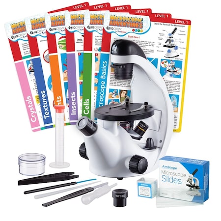 Amscope IQCrew by IN50 Science Discovery Inverted Compound Microscope 40X-500X w/Blank Slides & Coverslips IN50C-50P100S22-EXCL1