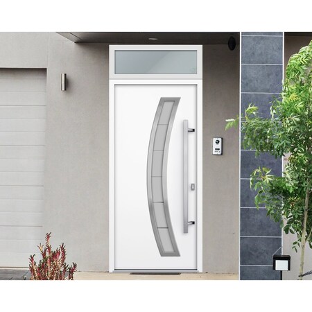 Vdomdoors Front Exterior Prehung Steel Door, Deux 6500 White, W36" x H80+16", Left-hand Inswing DEUX6500EXD-WS-W36 x H80+16-Left-hand Inswing
