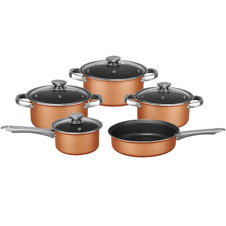 Brentwood Industries 9 Piece Aluminum Non Stick Cookware Set in Copper BPS-309C