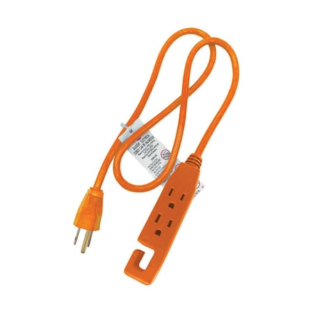 Upgrade Extension Cord, 14 AWG, Indoor, 14/3, 3 Outlets, Orange, PVC, 3 ft UP3328282